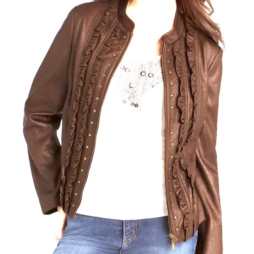 Conrad C Faux Leather Brown Jacket Size 6